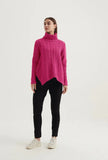KNIT - High Neck Cable Knit - Hot Pink