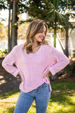TOP: Roll up Sleeve Knit-Baby Pink