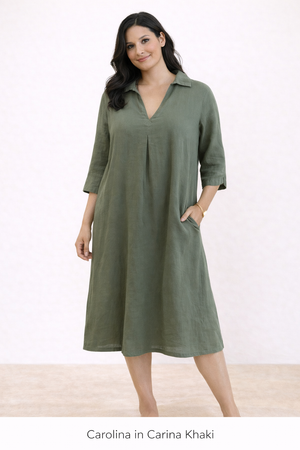 DRESS: Carina-Plain, A line, Collar