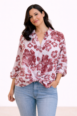 SHIRT: Gigi-Stripe-Round Neck-Merlot/White-One Size