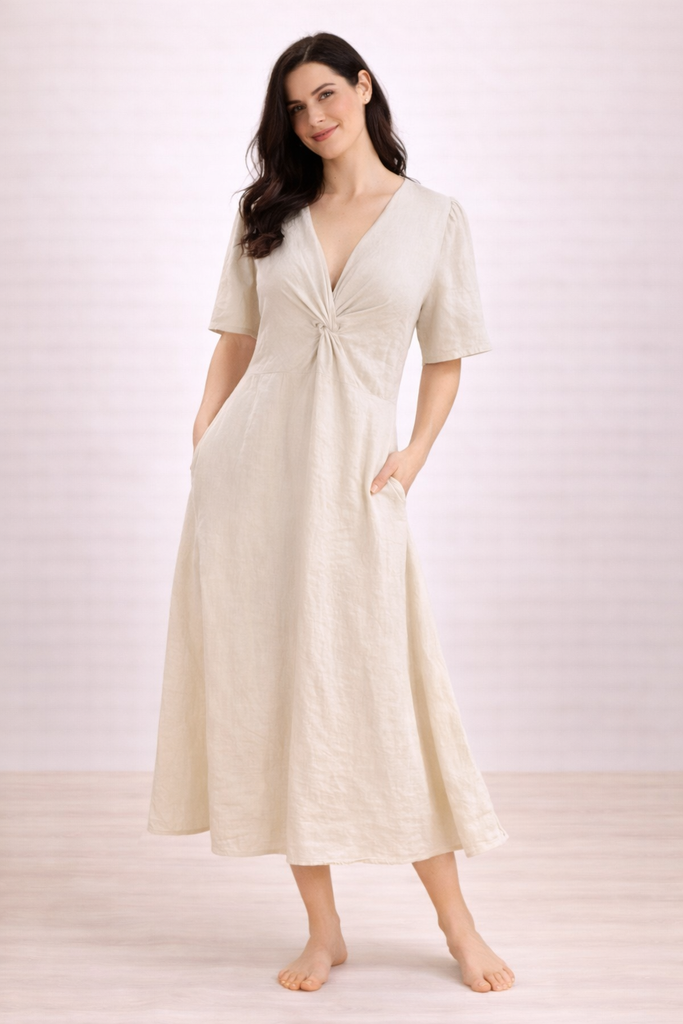 DRESS: Renata-Plain, long, empire, v-neck