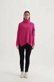 KNIT - High Neck Cable Knit - Hot Pink