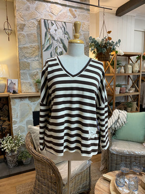TOP: Lucie-Stripe-V Neck-One Size