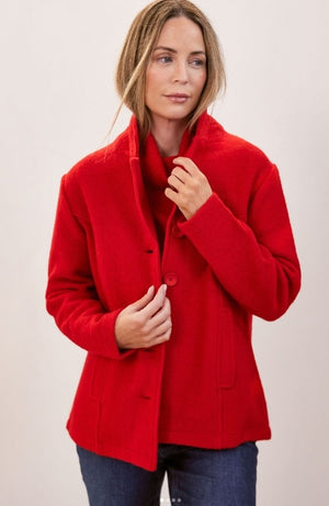 COAT: Boiled Wool Pea Coat, Red