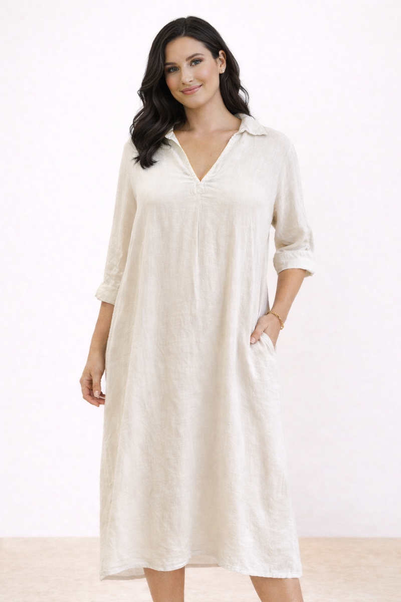 DRESS: Carina-Plain, A line, Collar