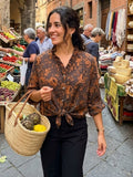 SHIRT: Sabine-Frill V-Neck-Choc/Or-One Size