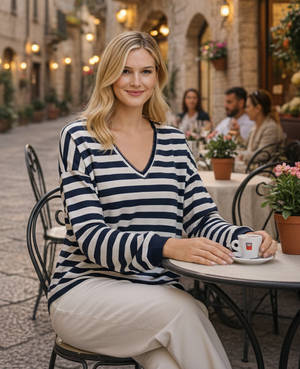 TOP: Lucie-Stripe-V Neck-One Size