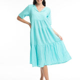 DRESS: Essentials Collared Mid Dress- Aqua