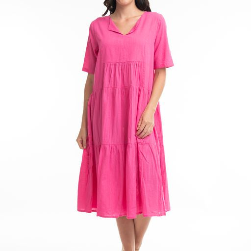 DRESS: Essentials Collared Mid Dress- Rose