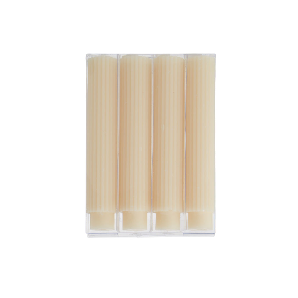 Candle: Ribbed Dinner Candle-Cream-Pk/4