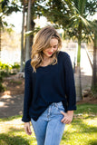 TOP: Roll up Sleeve Knit-Navy