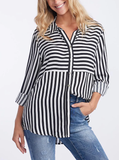 SHIRT: TINA STRIPE SHIRT- BLACK/WHITE