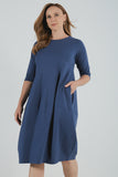 DRESS: Long Sleeve Diagonal Dress-Navy
