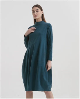 DRESS: Diagonal Seam Dress - NAVY-3/4 Sleeve