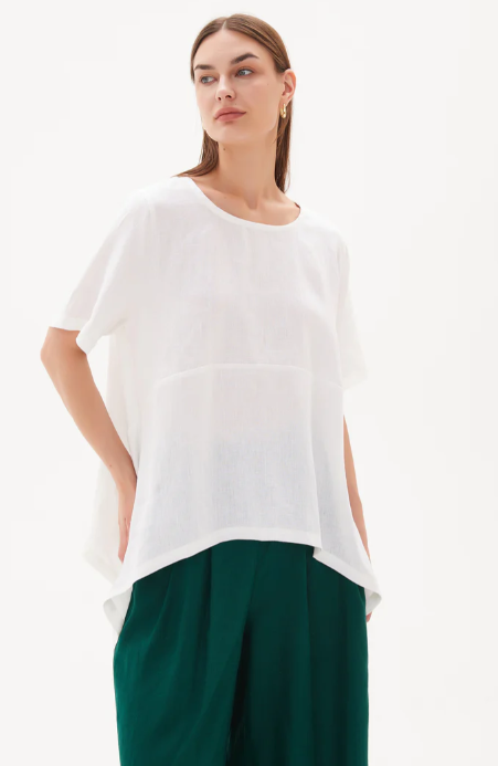 TOP: Drop Side Linen Top- White