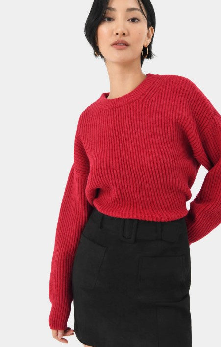 KNIT: Meredith Drop Shoulder Sweater-Red